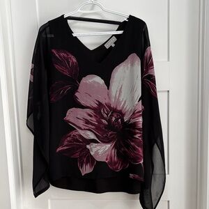 Elegant Black and Purple Floral Blouse